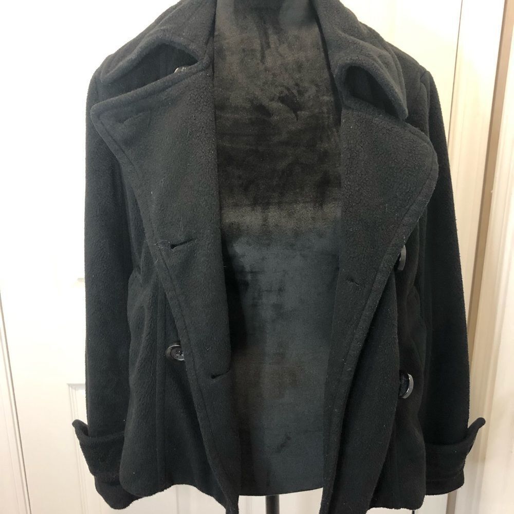 Papaya black button front winter pea coat size small - Picture 13 of 13